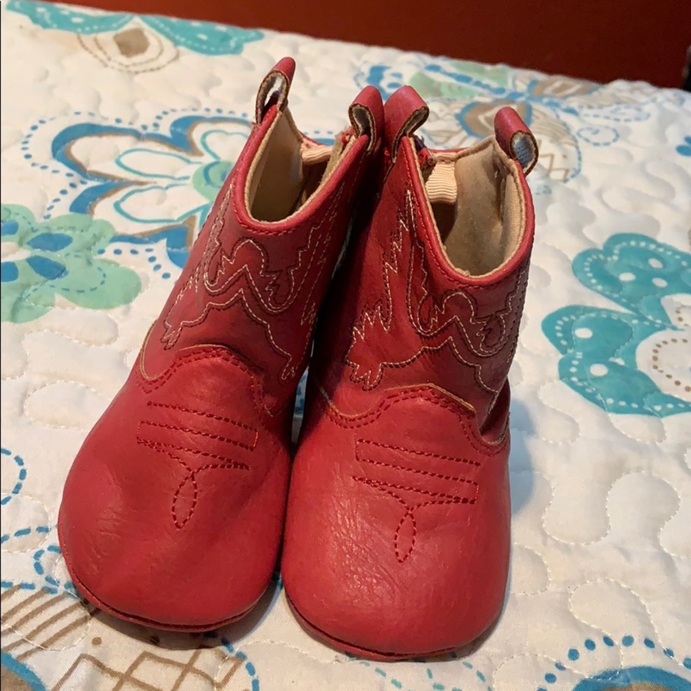 Red leather like booties